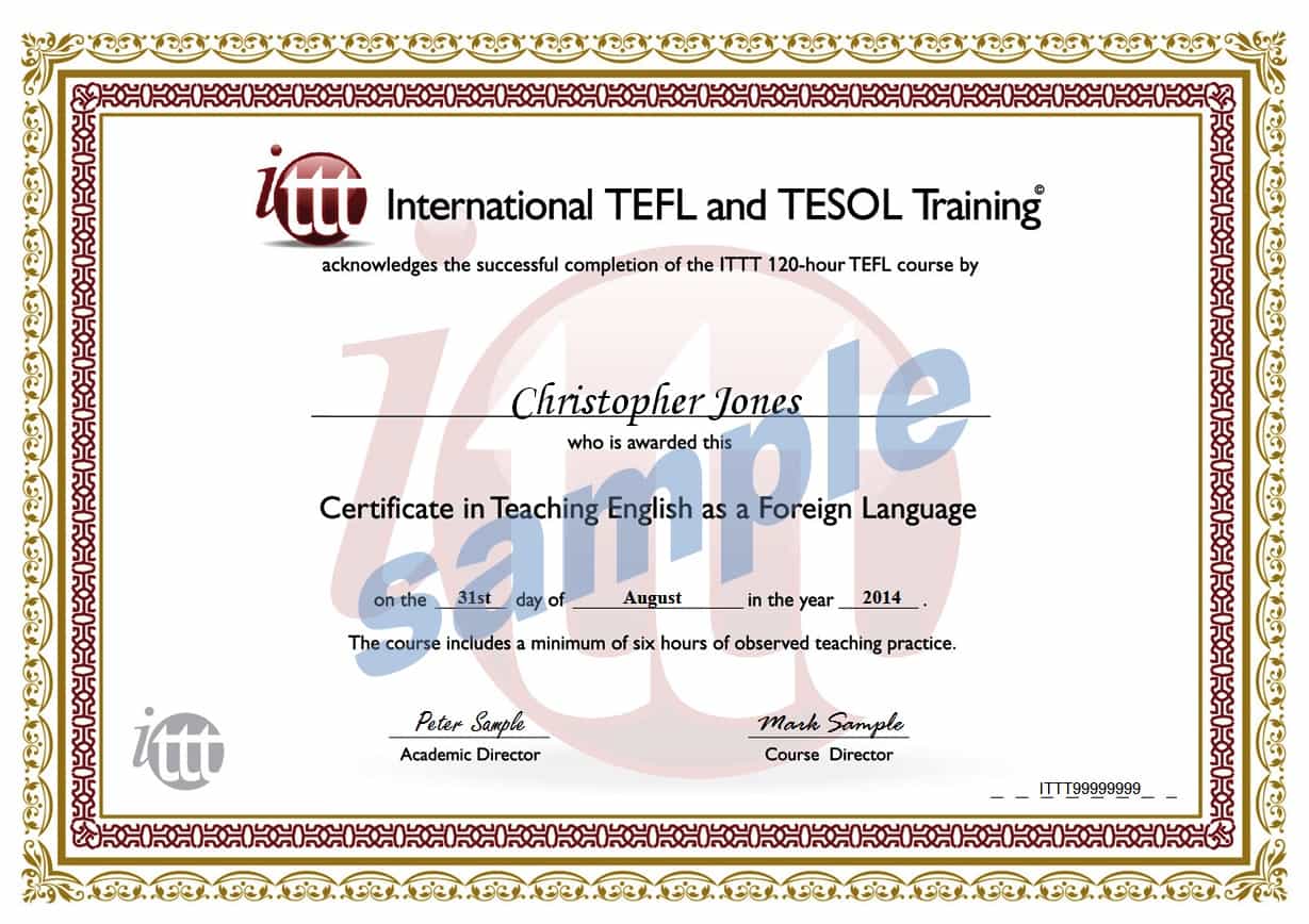 A Sample TEFL Certificate at ITTT